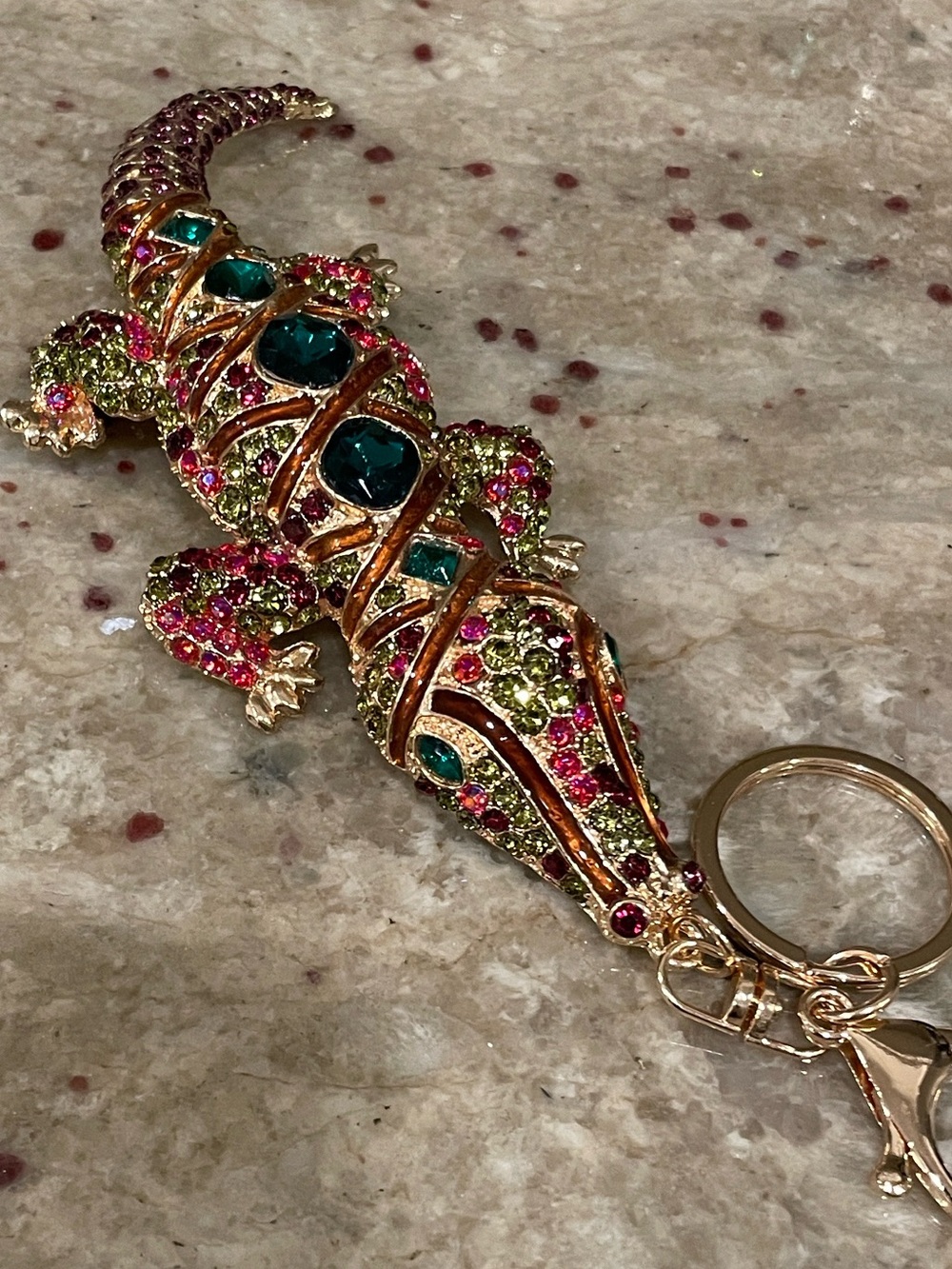 Gold-Tone Multicolor Crystal Crocodile Keychain/Bag Charm